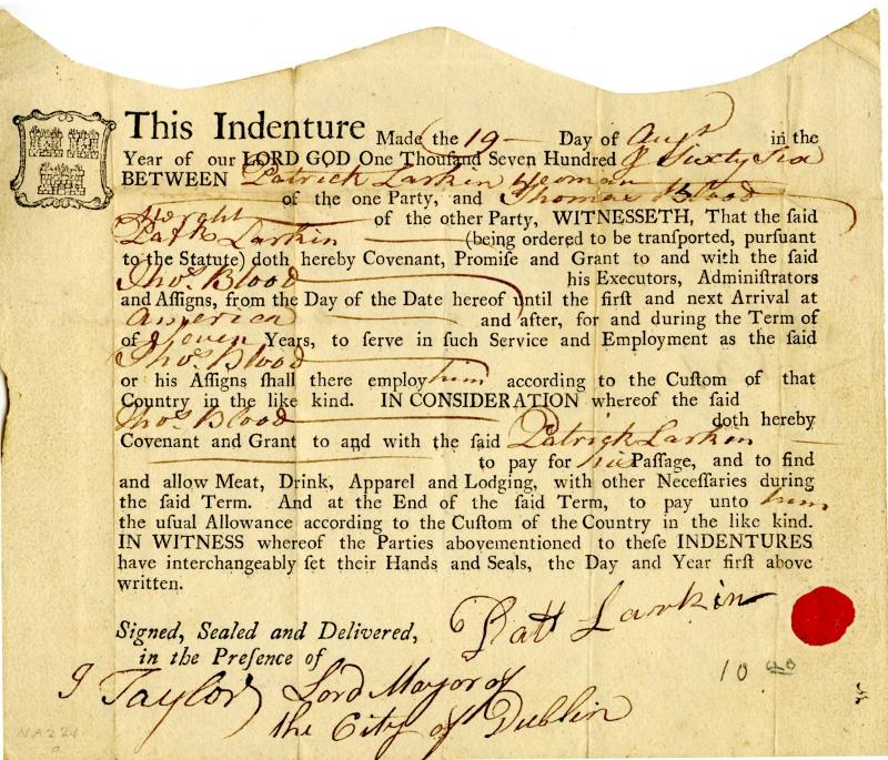 Sample Indentured Servant Contract from 1766
